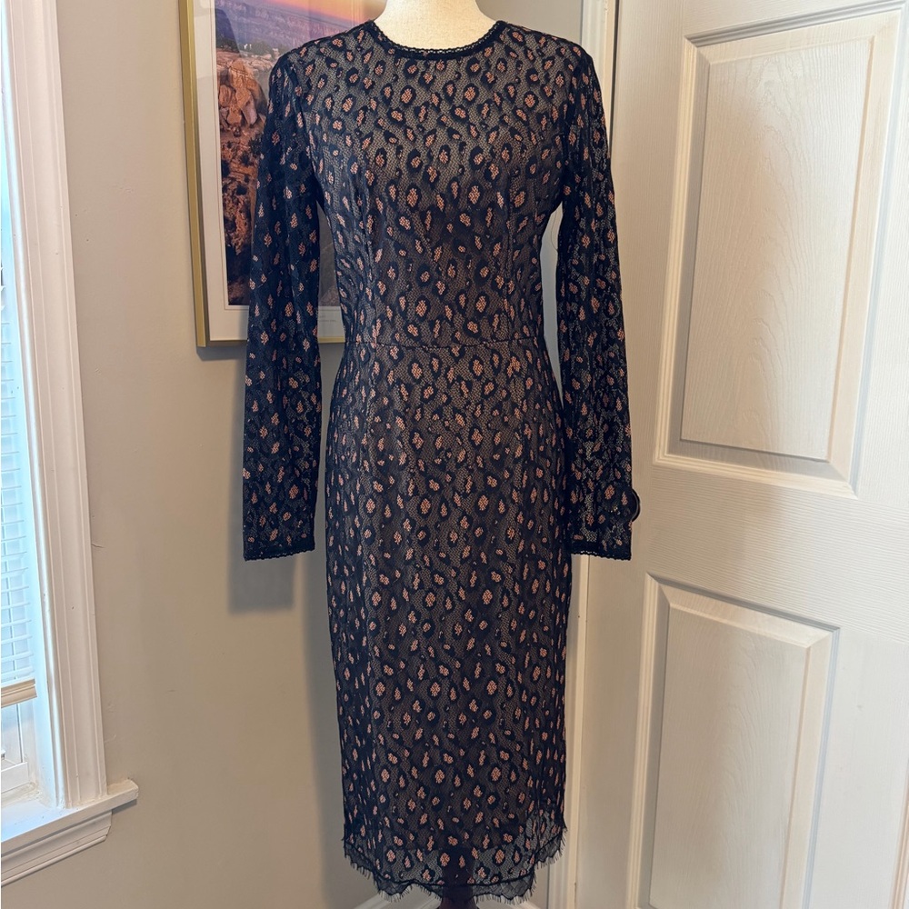 Dress the Population Black and Tan Long Sleeve Dress